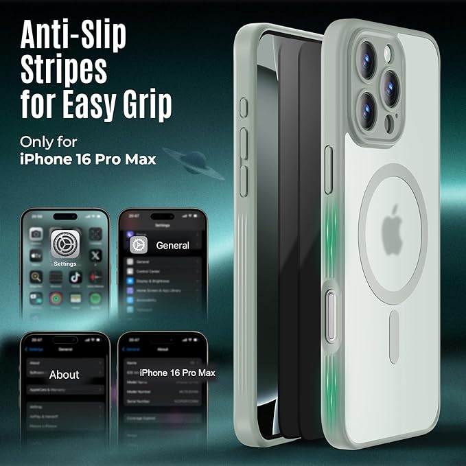 Symcele Designed for iPhone 16 Pro Max Case, Compatible with MagSafe, with Privacy Screen Protectors X2, [Camera Protection] [15FT Military Drop Protection] Shockproof Phone Case, 2024, Calke Green