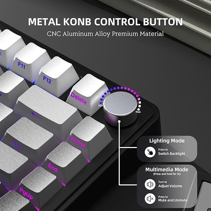 Yindiao X85 Wireless Mechanical Keyboard, TKL 82 Keys Bluetooth 5.0/2.4GHz/USB-C Hot Swappable Custom Keyboard,Gasket Structure,Knob,RGB Backlit Gaming Keyboard for PC/Mac/PS4/Xbox(Black)