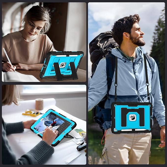 for iPad 9th Generation 2021/ iPad 8th Generation 2020/ iPad 7th Generation 2019,iPad Case 9/8/7th Gen with Pencil Holder,Shockproof Cover for i Pad 10.2 Inch,Black Blue