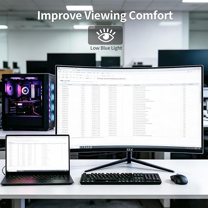 ZZA 27 Inch Curved Gaming Monitor-2K QHD (2560x1440) 75Hz Display,HDMI/DP USB Connectivity,Tilt Adjustable,Wall Mountable,Perfect for PC Gaming Office