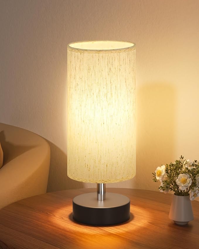 PartageiZ Small Table Lamp for Bedroom - Bedside Lamps for Night Stands, Minimalist Nightstand Light Lamp, Desk Lamps for Living Room, Office, Dorm