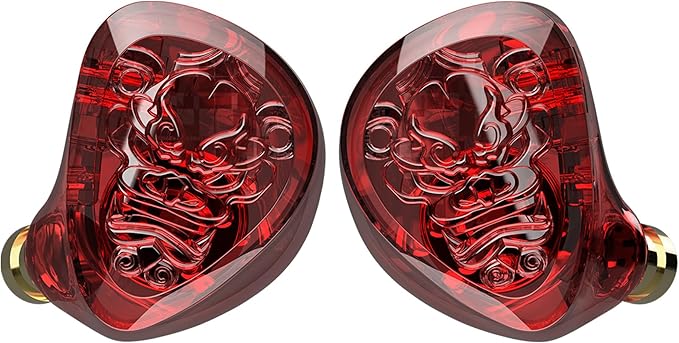 TANGZU Wan'er S.G II Red Lion in Ear Monitor, Gaming IEM Earphones, HiFi Wired Earphones with Silicone Headphone Organizer, Tang Sancai Wide Bore Eartips, Sonic Eartips (Red, 3.5mm with Mic)