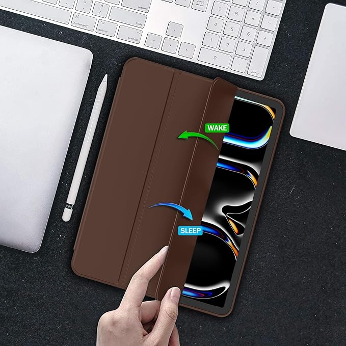 iMieet Case for iPad Pro 11 Inch (M5) 2025 /(M4) 2024 5th Gen, Trifold Stand Smart Cover with Pencil Holder and Soft TPU Back, Auto Wake/Sleep (Chocolate)