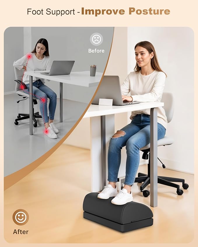 Beleduc Heated Foot Rest Under Desk at Work, Ergonomic Under Desk Foot Stool with Vibration Massage, Memory Foam Footrest, 3 Adjustable Height, Non-Slip, Gift for Women Men