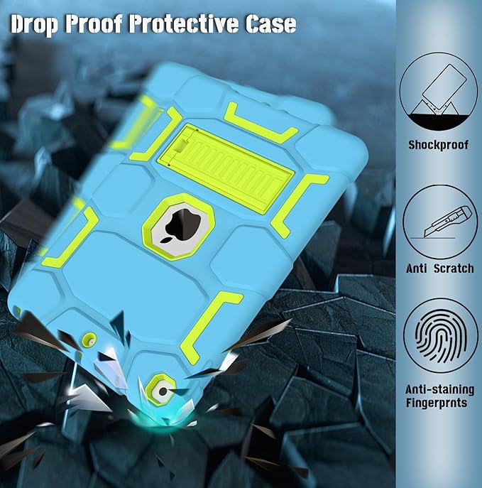 CCMAO for iPad 9th/8th/7th Generation 10.2 Inch Case 2021/2020/2019, with Kickstand, Heavy Duty Shockproof Hybrid Three Layer Protective Cover,Blue+Yellow