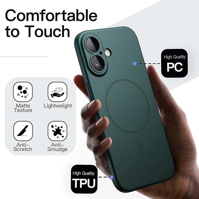 JETech Magnetic Slim Case for iPhone 17 6.3-Inch, Compatible with MagSafe, Ultra-Thin Lightweight Minimalist Phone Cover with Matte Finish and Full Camera Lens Protection (Midnight Green)