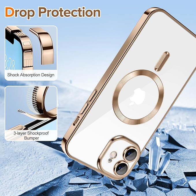 Hython Magnetic Clear for iPhone 11 Case with Camera Lens Protector [Compatible with MagSafe] Luxury Plating Edge Slim Soft TPU Cover Protective Phone Case for iPhone 11 6.1", Desert Brown