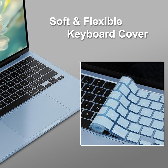 MOSISO Compatible with MacBook Air 13 inch Case M5 2026 M4 2025 M3 M2 2024-2022 A3449 A3240 A3113 A2681, Spliced Flowers Hard Shell&Keyboard Cover&Screen Film for MacBook Air 13.6 inch Case, Blue