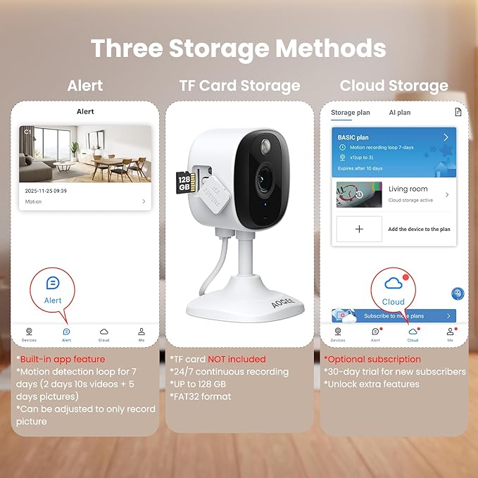 AOQEE 2K Cameras for Home Security-Outdoor/Indoor Camera for Dog/Cat/Pet/Nanny/Baby/Elderly, Color Night Vision, White Light, Siren, 24/7 SD Recordings, Works with Alexa, Plug in (C1-White-1pack-2.4G)