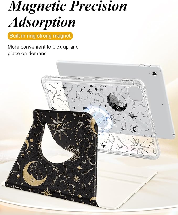 Shorogyt for iPad Air 11 Inch Case Air M4 2026, 8th Gen/M3 2025/M2/Air 5th Generation 2022/Air 4th Gen 2020/Pro 11 Inch Case Magnetic Stand for Women - Cute 360 Degree Rotating Covers Girls Sun Moon
