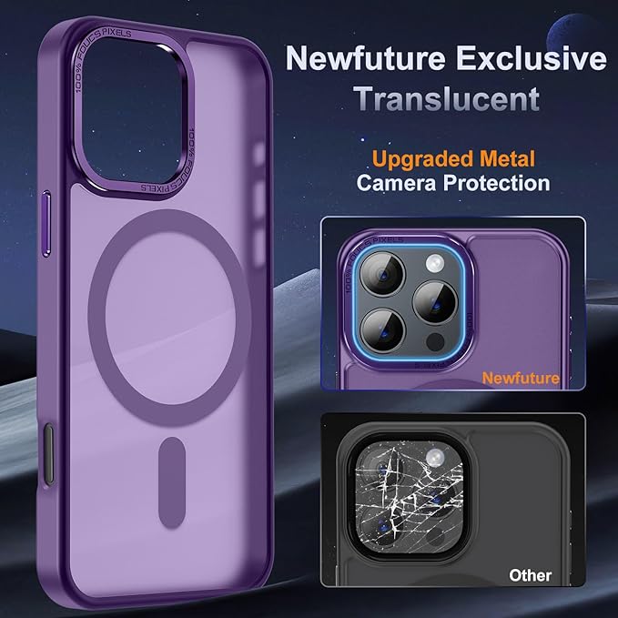 Newfuture Designed for iPhone 16 Pro Max Case with Magnetic [13 FT Military Drop Protection] [Compatible with Magsafe] Slim Translucent Matte Shockproof with Anti-Fingerprint Phone Case, Deep Purple