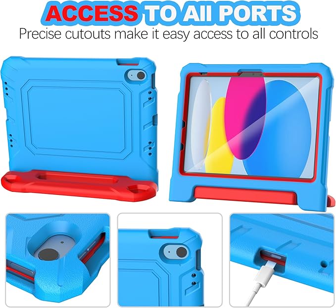 YIHE Kids Case for iPad (A16) 11th Generation 11 Inch 2025 & iPad 10th Generation 10.9 inch 2022, with Built-in Screen Protector and Handle Stand, Full Body Shockproof Protective Cover, BlueRed