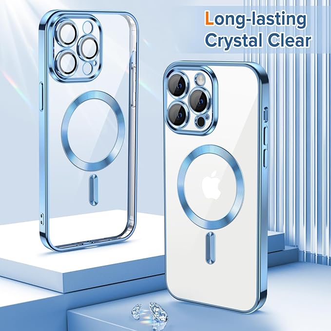 Hython Magnetic Clear for iPhone 14 Pro Case with Camera Lens Protector [Compatible with MagSafe] Luxury Plating Edge Slim Soft TPU Cover Protective Phone Case for iPhone 14 Pro 6.1", Light Blue