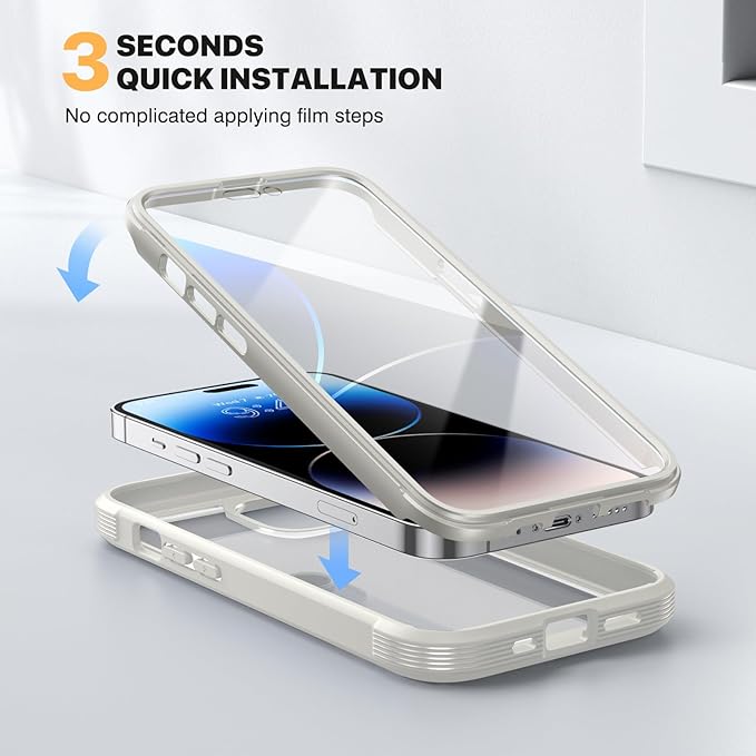 Diaclara Designed for iPhone 14 Pro Max Case 6.7’’, Full Body Rugged Phone Case w/Built-in Sensitive Anti-Scratch Screen Protector+9H Tempered Glass Camera Lens Protector(White)