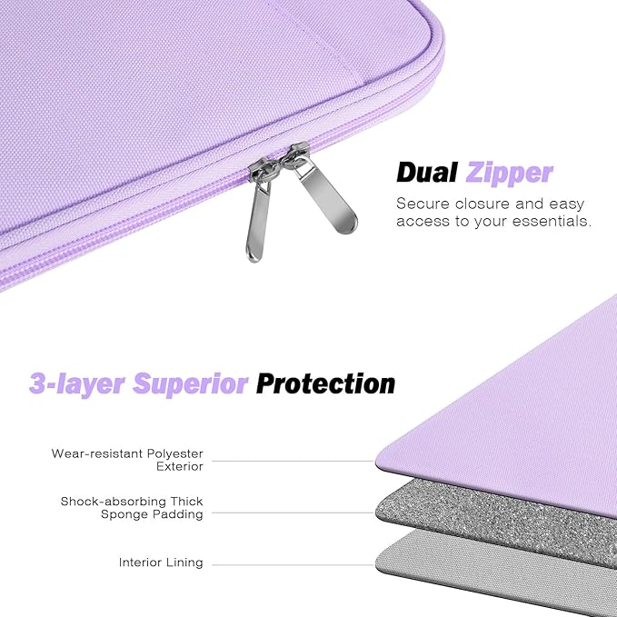 MoKo 9-11 Inch Tablet Sleeve Case, Fits New 11inch iPad Air M4/Pro M5, iPad A16 11", i-Pad 10/9/8/7th/Air 5/4th 10.9"/10.2", Tab S9/S8 11", Protective Bag Carrying Case with Pocket, Lilac