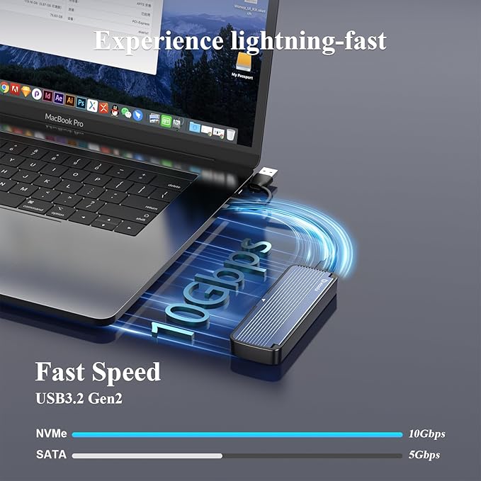 NVMe Enclosure, Tool-Free Installation, USB 3.2 Gen 2 (10 Gbps) to M.2 NVME M-Key/(B+M) Key SSD Adapter Support UASP and Trim, for SSDs 2230/2242 /2260/2280