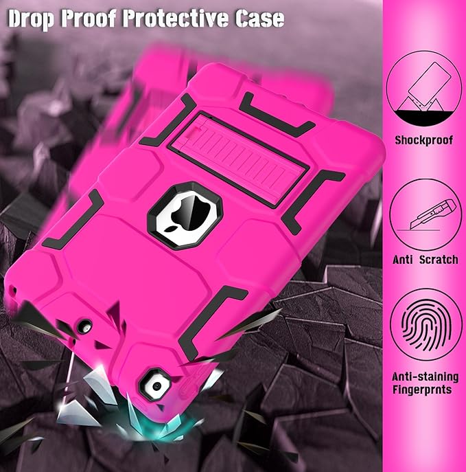 CCMAO iPad 9th Generation Case, iPad 8th/7th Generation Case, iPad 10.2 2021/2020/2019 Case with Kickstand, Heavy Duty Shockproof Hybrid Three Layer Protective Cover, Pink+Black