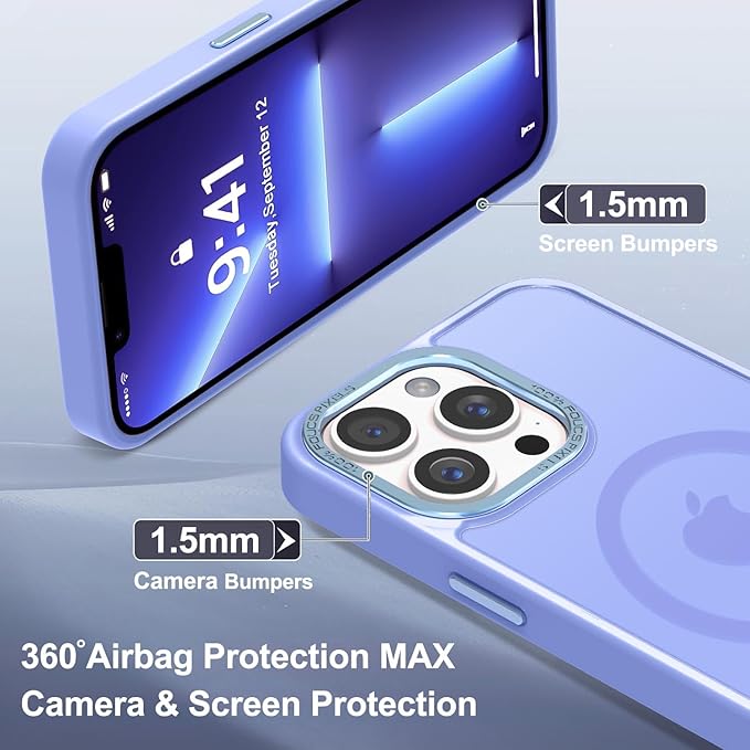 Newfuture Designed for iPhone 13 Pro Max Case with Magnetic [13 FT Military Drop Protection] [Compatible with Magsafe] Slim Translucent Matte Shockproof with Anti-Fingerprint Phone Case, Light Purple