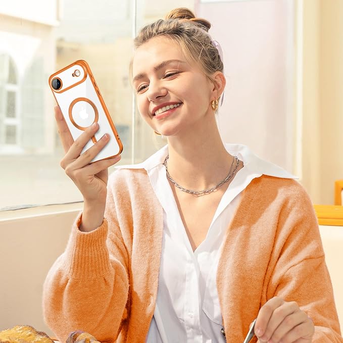 Hython Magnetic Clear for iPhone Air Case with Camera Lens Protector [Compatible with MagSafe] Luxury Plating Edge Slim Soft TPU Cover Protective Phone Case for iPhone Air 6.5", Matte Orange