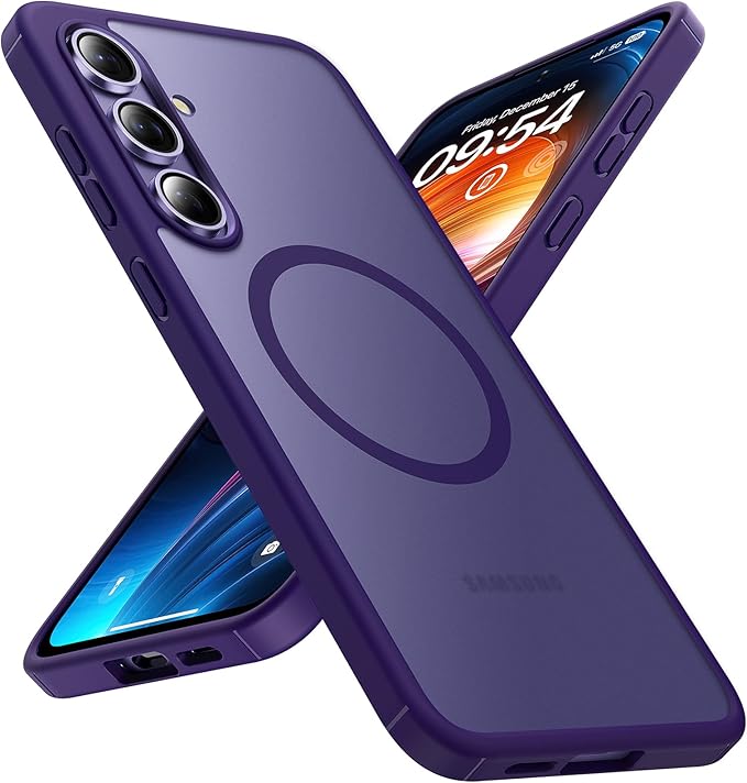 TOCOL Magnetic for Samsung Galaxy S24 FE Case, [15FT Military Grade Protection] [Compatible for Mag-Safe] Translucent Matte Hard Back for Galaxy S24 FE 6.7 Inch, Midnight Purple