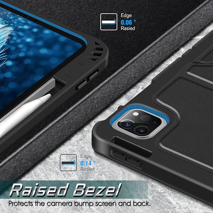 CaseBot Magnetic Case for iPad Pro 12.9-inch 6th Generation 2022, Multiple Angle Shockproof Rugged Stand Case, Soft TPU Back Cover w/Pencil Holder, Also Fit iPad Pro 12.9" 5th/4th/3rd Gen, Black