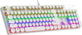 Typewriter Mechanical Gaming Keyboard with RGB Backlit Red Switches, 104 Keys Retro Round Keycap, Wired Typewriter Style Comfortable Typing Soud (L-White)