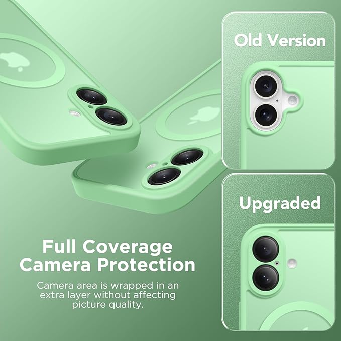 CAPRARO Magnetic Compatible with iPhone 16 Case, Upgraded [Full Camera Protection] [Compatible with MagSafe] Protective Translucent Matte Women Girl Phone Case Cover, Bamboo Green