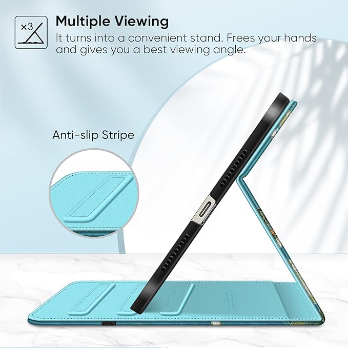 Fintie Folio Case for iPad Mini 7 (A17 Pro, 7th Generation) 2024 / iPad Mini 6 (6th Gen) 8.3 Inch, Multi-Angle Smart Stand Cover with Pencil Holder & Pocket, Auto Sleep/Wake, Blossom