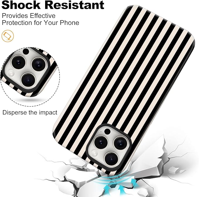 Magnetic for iPhone 13 Pro Max Case Cute Stripes Phone Case, Shockproof Slim TPU and Hard PC Protective Phone Cover Compatible with MagSafe Designed for Women Girls, Black and White