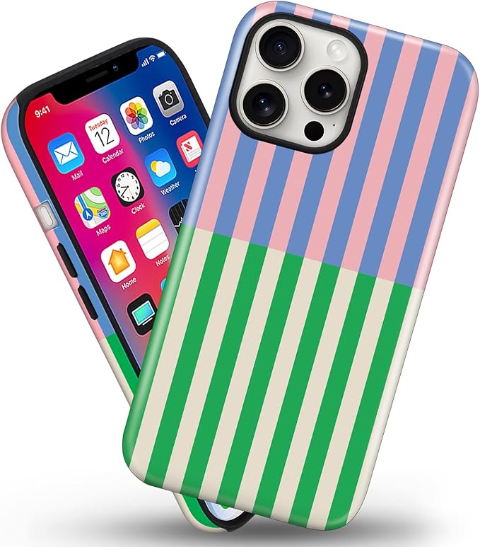 Magnetic for iPhone 16 Plus Case Cute Stripes Phone Case, Shockproof Slim TPU and Hard PC Protective Phone Cover Compatible with MagSafe Designed for Women Girls, Gray