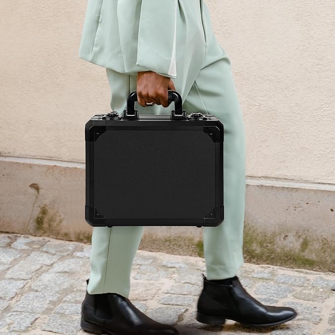 13 Inch Aluminum Carrying Case 13 X 10 X 5.5 Inch Ideal for Microphone & Camera Gear Transportation, DJ Mixer Case with Customizable Pre-Diced Foam, Black