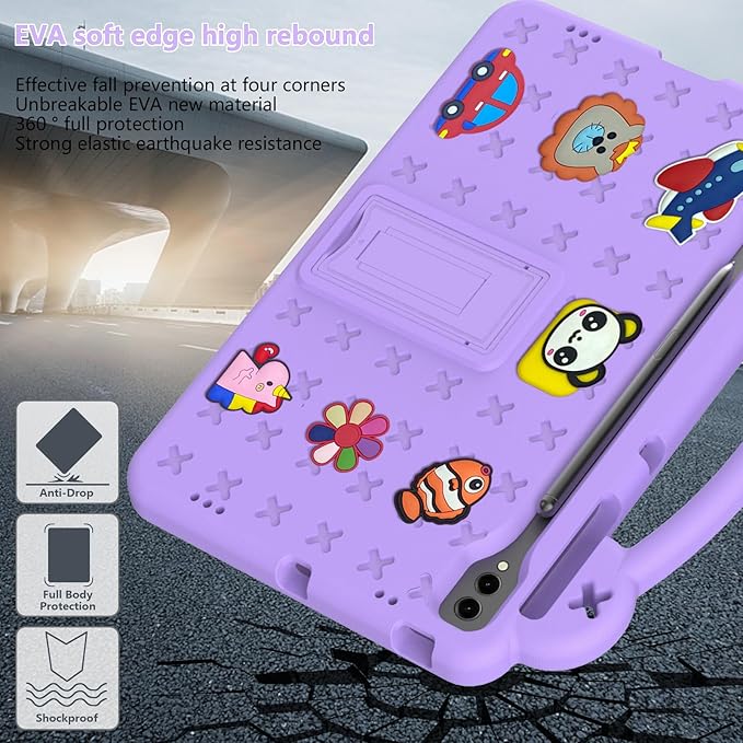 AKABEILA Compatible with Samsung Galaxy Tab S7 FE 12.4(2021)/Tab S7 Plus(2020)/Tab S8 Plus(2022) 12.4/Tab S9 Plus(2023) 12.4 Tablet Case, Shoulder Strap & Pen Tray for Girl Kid Gift Light Purple