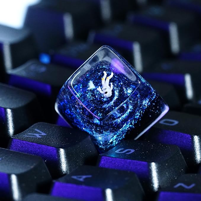 Cool Blue Galaxy Astronaut Artisan Keycap R1 SA Profile Custom Astronauts Keycaps 1U ESC Handmade Resin Gaming Space Explorer Key Cap Cherry MX Switch Compatible Mechanical Keyboard Space Lover Gift