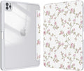 Case for iPad Pro 11 inch 4th/ 3rd/ 2nd / 1st Generation (2022/2021/2020/2018), Case with Pencil Holder, Stand Clear Back Cover Cute Cool Design for Women Girls, Auto Sleep/Wake, Pink Flower
