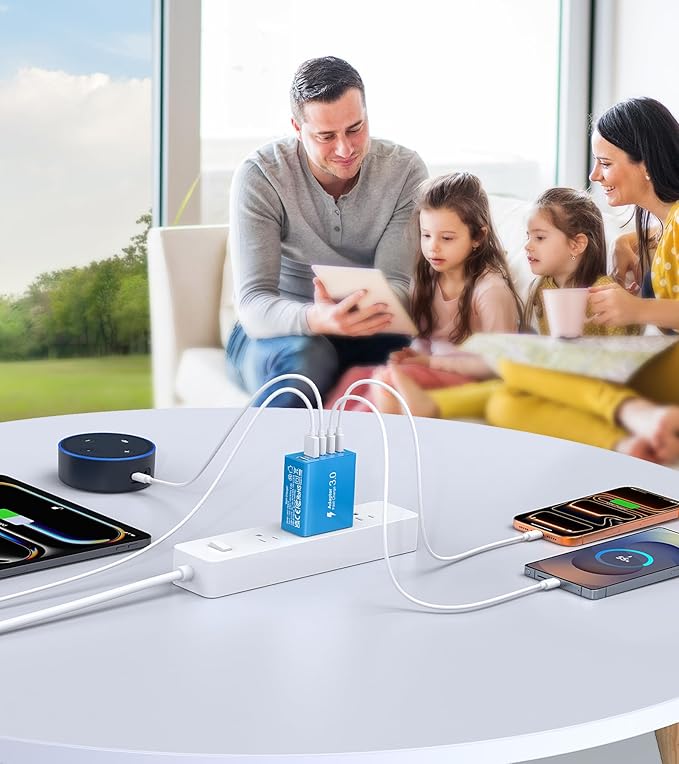 [50W/2Pack] Wall Charger, USB C Charger Block, 5-Port PD + QC 3.0 Fast Charging Power Plug Adapter Brick for Watch Series 10 9 8 7, for iPhone 17 16 15 14 13 Pro Max Airpod, Samsung Galaxy S25(Blue)