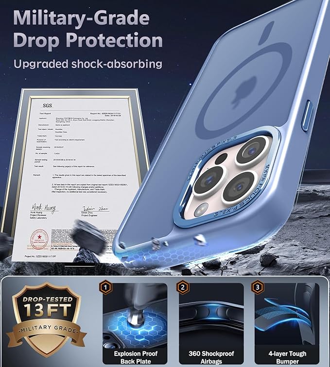 Newfuture Designed for iPhone 13 Pro Max Case with Magnetic [13 FT Military Drop Protection] [Compatible with Magsafe] Slim Translucent Matte Shockproof with Anti-Fingerprint Phone Case, Light Blue