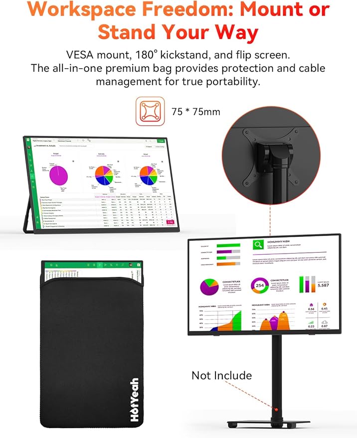 Wireless Portable Monitor Battery-Powered, Support AirPlay Miracast, 15.6" 1080P IPS Monitor USB-C HDMI External Display, 2nd Screen for Laptop MacBook PC Phone Tablet, w/Built-in Battery(4- 5H)