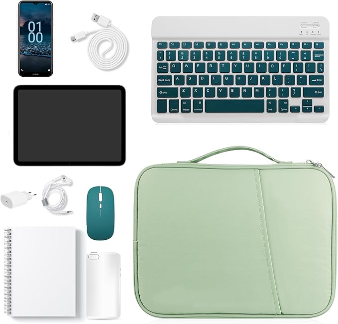 9-11 Inch Tablet Carrying Case, Padded Travel Sleeve Bag for iPad Pro 11-in (M4), iPad 10.9 (10th Gen), iPad Air 11-in (M2), Galaxy Tab S9/S8 (Mint Green-11)