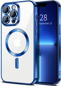 Hython Magnetic Clear for iPhone 13 Pro Max Case with Camera Lens Protector [Compatible with MagSafe] Plating Edge Slim Soft TPU Cover Protective Phone Case for iPhone 13 Pro Max 6.7", Deep Blue