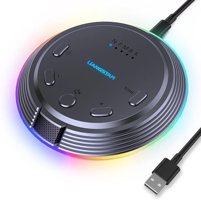 LIANGSTAR Gaming USB Microphone with 5 Voice Changes, Mute Button, Desktop Podcast Mic, Volume Control, RGB Condenser Computer Microphone for PC Gamer, YouTube, Streaming, Conference, Class