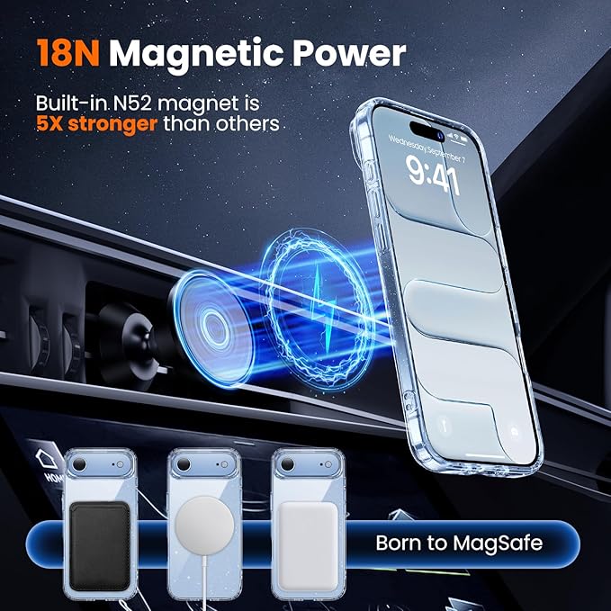 toushion 3 in 1 for iPhone Air Case Clear Glitter,Fits MagSafe, Not Yellowing, Screen Protector*1 Camera Lens Protector*1, Military-Grade Protection for Phone Cover 6.5 inch