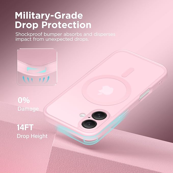 CAPRARO Magnetic Compatible with iPhone 16 Case, Upgraded [Full Camera Protection] [Compatible with MagSafe] Protective Translucent Matte Women Girl Phone Case Cover, Pastel Pink