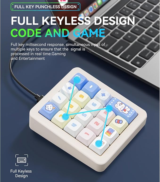 Adventurers K812 Wired Mechanical Numeric Keypad, 19-Key Hot-Swappable RGB Numpad, Macro Programmable, Detachable Type-C Cable, Game/Office Mode Switch – for PC/Laptop/Desktop (Cream White)