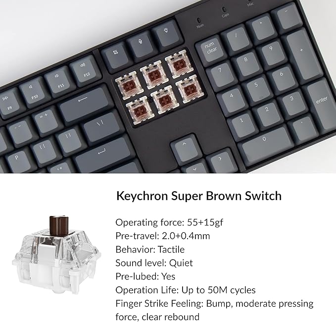 Keychron K10 Full Size Layout RGB Backlit Hot-Swappable Mechanical Gaming Keyboard for Mac Windows, Multitasking 104-Key Bluetooth Wireless/USB Wired Computer Keyboard with Keychron Super Brown Switch