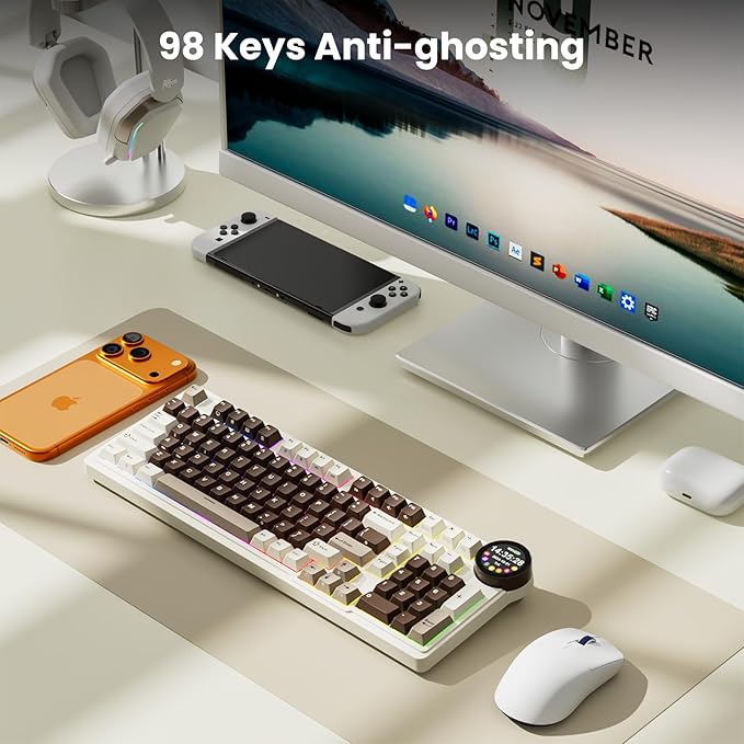 RK ROYAL KLUDGE N99 Wireless Mechanical Keyboard with Screen & Knob, BT/2.4G/USB-C, 96% Hot Swappable Custom Keyboard, Pre-lubed Linear Switches, 7500mAh Battery, 98 Keys