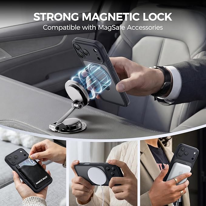 for iPhone 17 Pro Max Case [ 360° Spin Magnetic Stand] [Full Camera Protection] Compatible with Magsafe, 15FT Military-Grade Protection, Translucent Matte Anti-Slip Phone Case 6.9'', Black
