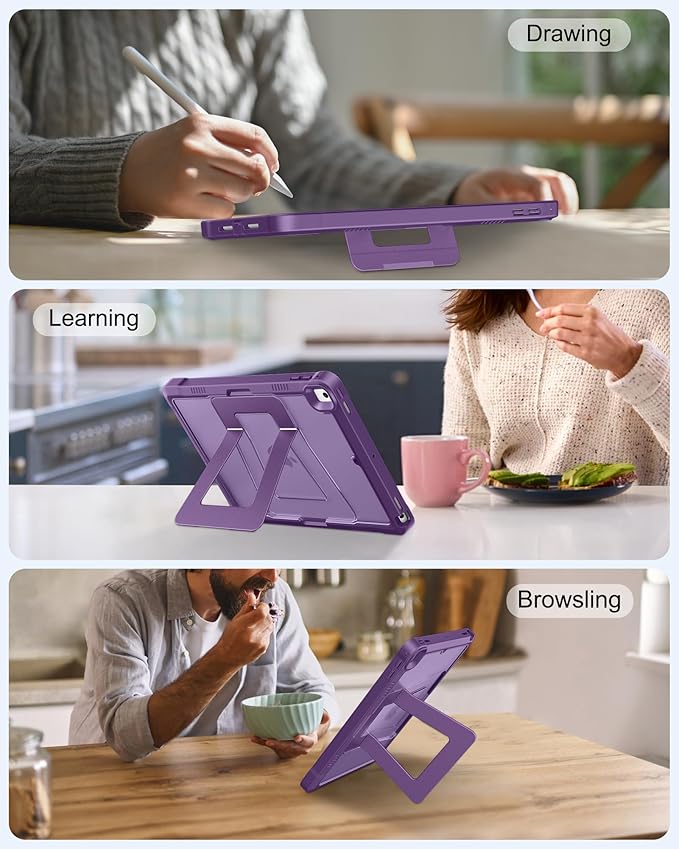 DTTO Case for iPad 6th/5th Generation 9.7 Inch 2018/2017, Adjust Kickstand Freely, Built-in Screen Protector, Frosted Full-Body Shockproof Protective Cover for iPad Air 2 / Pro 9.7, Dark Purple