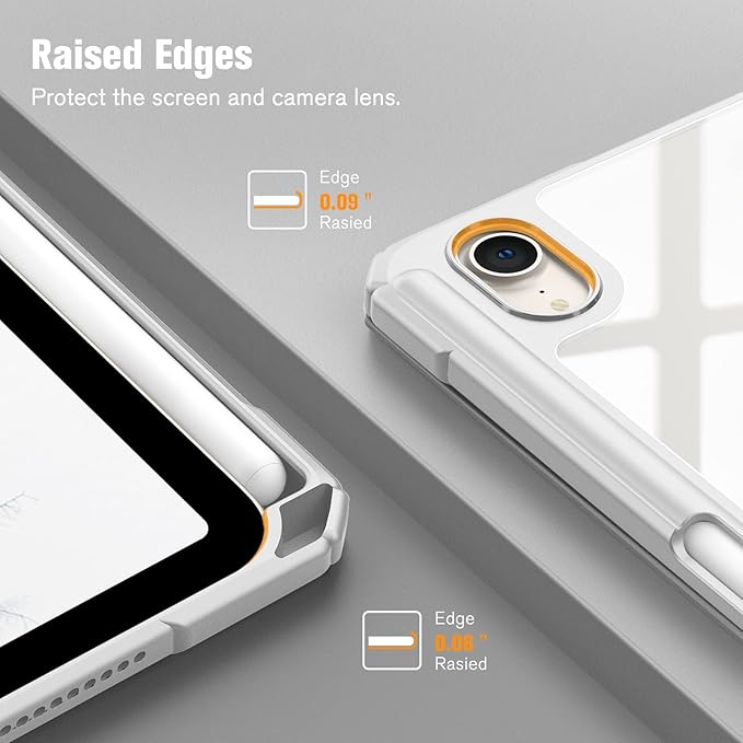 Fintie Hybrid Slim Case for iPad Mini 7 (A17 Pro, 7th Generation) 2024 / iPad Mini 6 (6th Gen) 8.3 Inch, [Built-in Pencil Holder] Shockproof Cover Clear Transparent Back Shell, Cloudy Marble