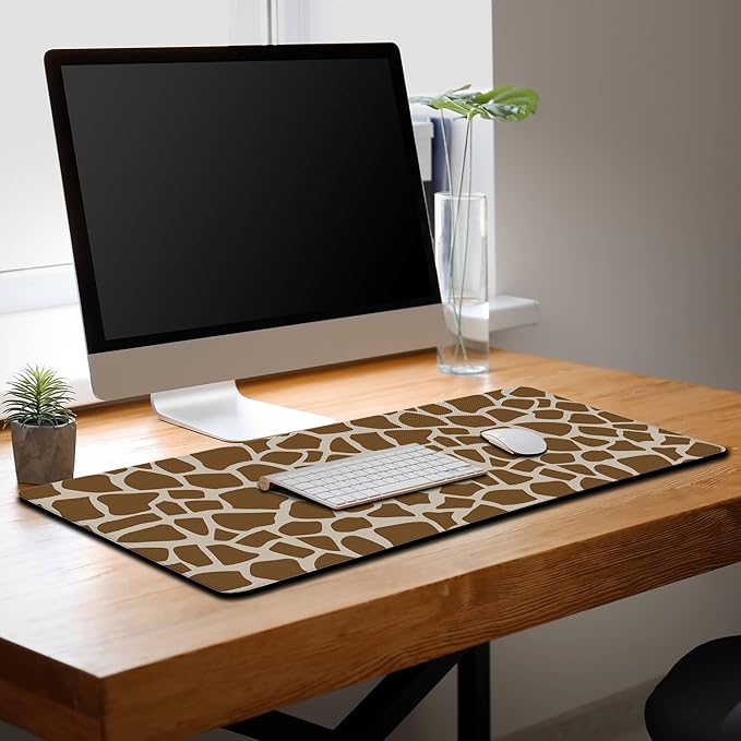Office Desk Mat Yellow, Large Mouse Pads Gaming, Waterproof Non-Slip Rubber Base, 35.4" X 15.7" for Work/Game/Office/Home Cartoon Spots Fur Animal Africa