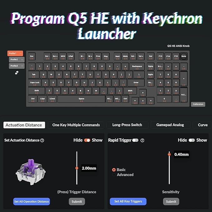 Keychron Q5 HE Rapid Trigger Gaming Keyboard Wireless with Hall Effect Gateron Double-Rail Magnetic Switch Adjustable Actuation, 2.4 GHz/Bluetooth/ QMK RGB Aluminum for Mac Windows Linux - Black